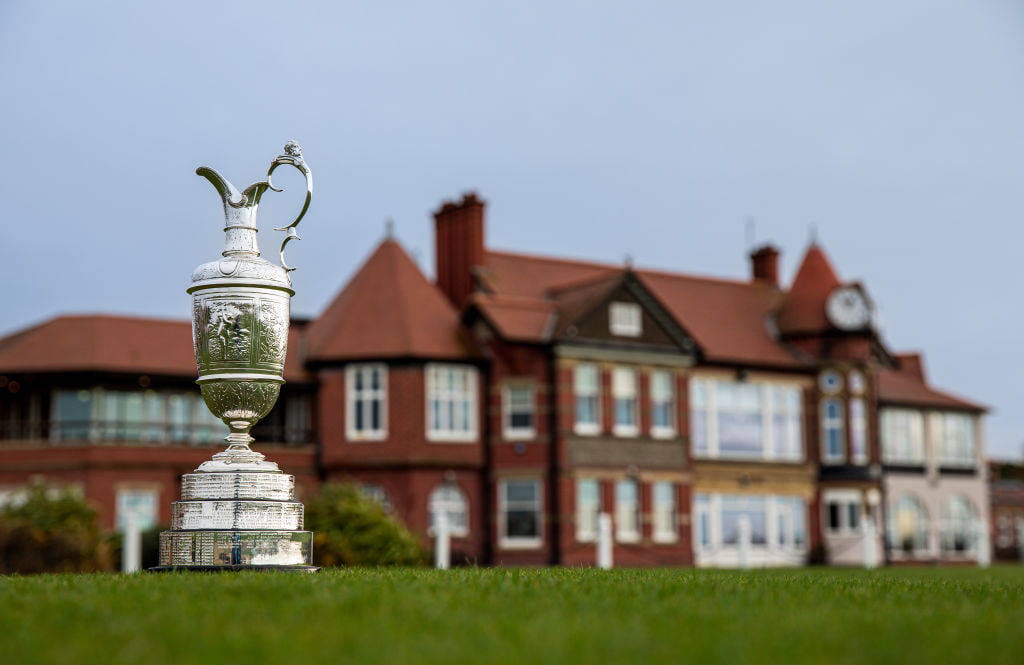 The Claret Jug photographed outside Royal Liverpool Golf Club